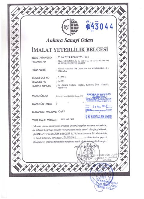 MANUFACTURING COMPETENCY CERTIFICATE